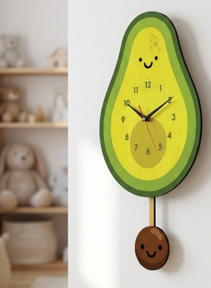 This avocado-shaped pendulum wall clock combines modern design and vibrant colors, with a silent movement and excellent quality, adding an attractive decorative touch to any space. - Image 2